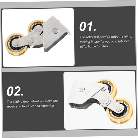 Two Pack Sliding Door Rollers For Cabinet And Pocket Doors Sleek Track Pulley Hardware Easy Install Replacement Wheels Quiet Durable Closet Door Rollers For Modern Home And Office Renovations in metal and nylon, showing two roller designs.