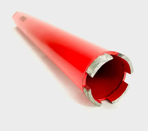Heavy Duty 2 Inch Diamond Wet Core Drill Bit For Concrete Rebar Asphalt Brick And Masonry With One And A Quarter Inch Thread And Seventeen Inch Overall Length For Barrel Core Holes By BLUEROCK Tools, close-up view