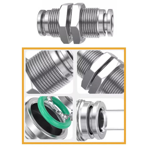 2Pcs Jienk 304 stainless bulkhead union, 3/8 in x 3/8 in tube OD, push-to-connect pneumatic air fittings