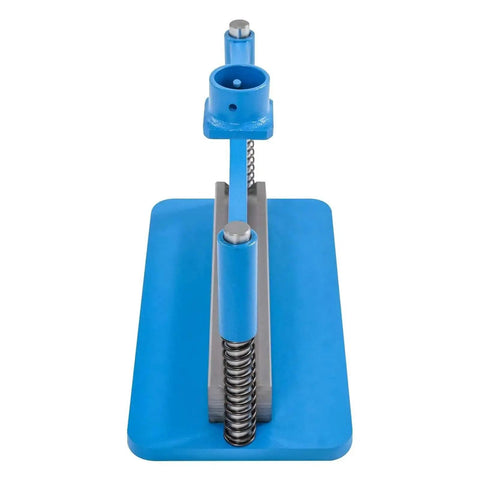 Front view of Beefed Up 12 To 20 Ton Hydraulic Press Compatible 12 Inch Press Brake Attachment in blue with 45 steel construction.