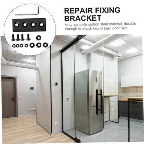 Black Carbon Connection Plate Set With Adjustable Fixing Bracket For Sliding Barn Doors Easy Install Track Joint Connector Screws