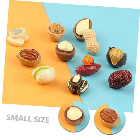 Assorted 20 Pcs Resin Mini Food Toys Nuts Set For Dollhouse DIY Crafts on colored background