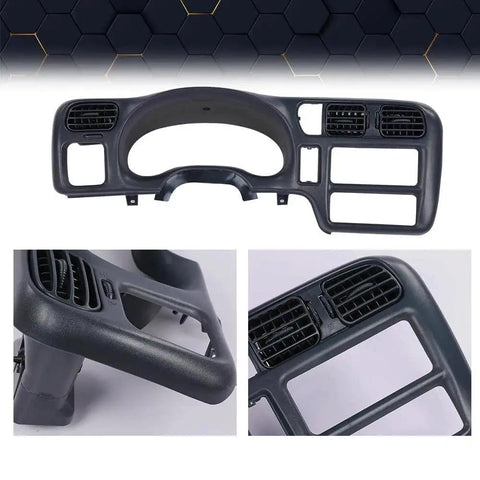 Dash Bezel Replacement For 1998-2004 Blazer Jimmy S10 Bravada Single Din Radio, shown from front and side angles