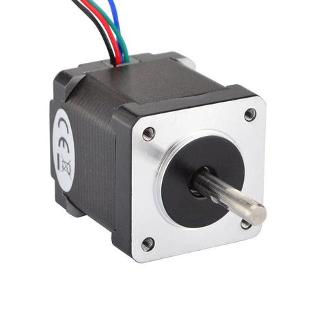 NEMA 14 bipolar stepper motor, 0.5A, 32.6 oz-in (23 Ncm), 4-lead, black body with silver faceplate and multi-color wires