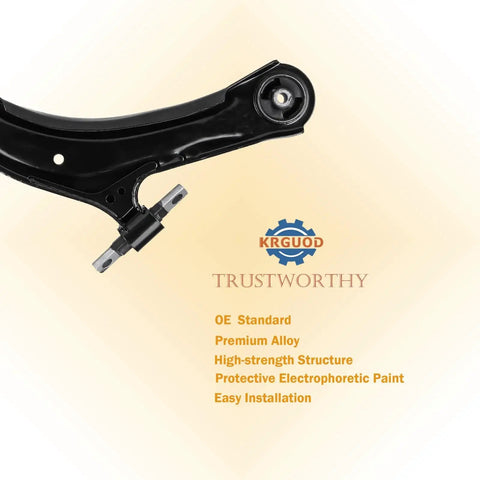 Front Lower Control Arm With Ball Joints Replacement for Nissan Rogue 2.5L 2008 2009 2010 2011 2012 2013 And Rogue Select 2014 2015 Direct Fit Bolt On Durable Ball Joint Assembly Set MS30194 MS30195 RK621452 RK621453, shown close-up, made of premium alloy with high-strength structure and protective finish.