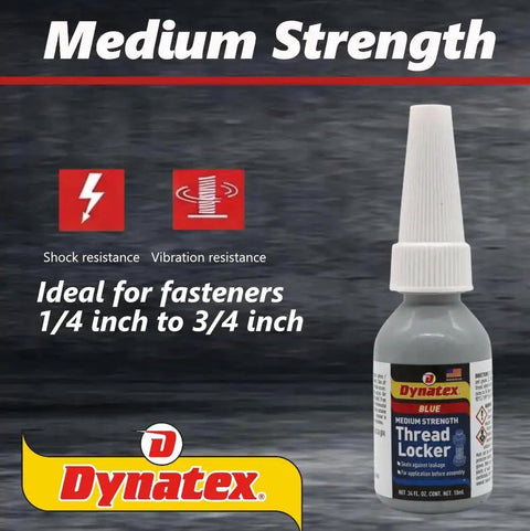 Blue Medium Strength Thread Locker For Metal Fasteners 0.34 Oz Bottle Removable With Hand Tools Locks Threads On Metal
