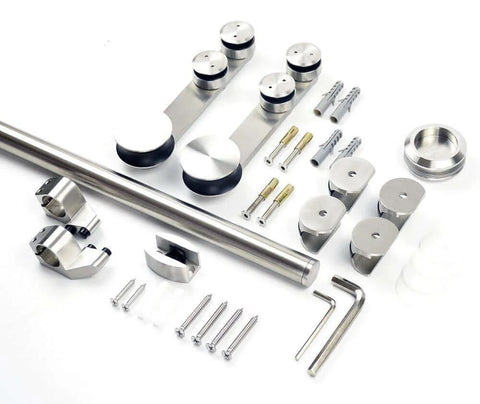 12 Ft Stainless Steel Glass Double Bi Partition Sliding Barn Door Hardware Kit Heavy Duty For Interior Partition Includes Rollers Tracks