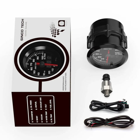 52mm Car Gauge Kit With Digital Display Pointer And 7 Color Backlight For Oil Pressure PSI, 12V Universal Gauge Kit, components shown