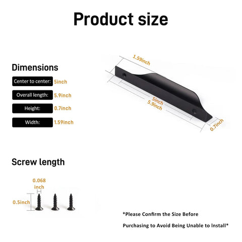 Dimensions of Edge Black Finger Pull For Cabinets And Drawers Concealed Back Mount Aluminum Flat Handles 10 Pack, 5.9 Inch Length