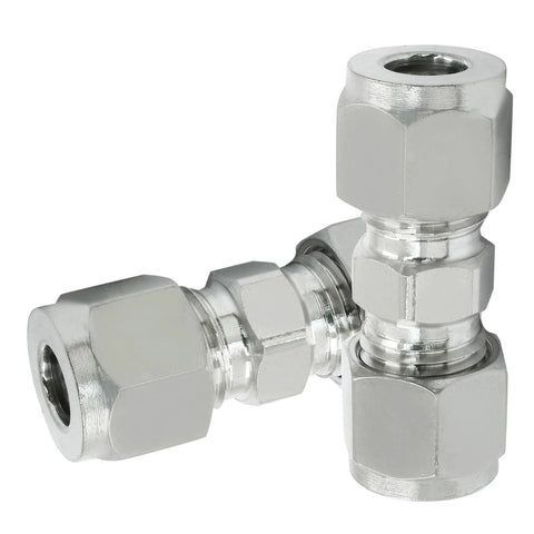 Compression fittings, 2-pack, 304 stainless steel, 5/16 in tube OD to 5/16 in tube OD straight, double ferrules.