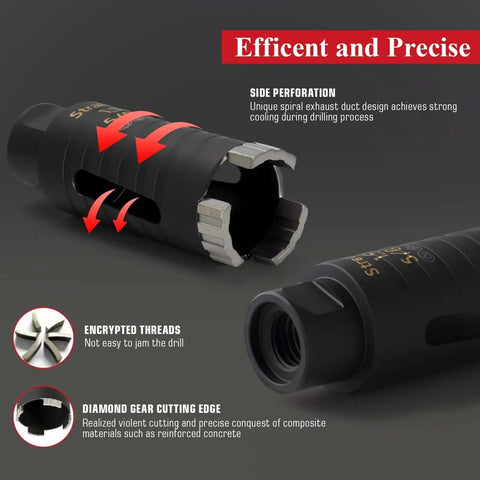 1.5 Inch Dry Core Drill Bit With Pilot Bit And SDS Plus Adapter, 3 Inch Drilling Depth, Diamond Core Bit with side perforations