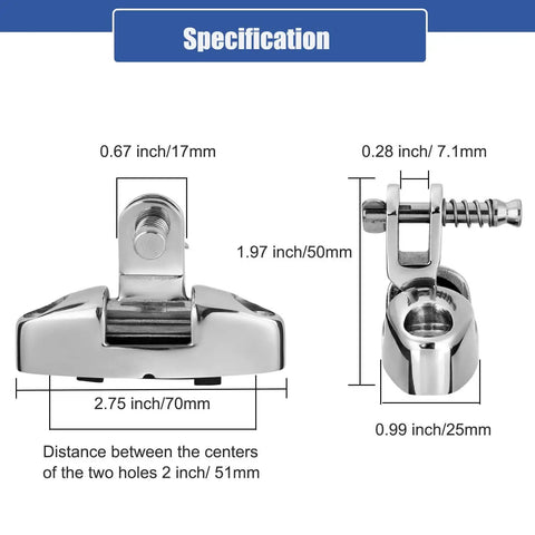 Boat Bimini Top Swivel Deck Hinge With Removable Pin, 180 Degree Adjustable, Solid 316 Stainless Steel Marine Hardware specifications