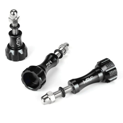 Go To Aluminum Thumbscrew Set With Wrench For GoPro Hero And AKASO Campark Action Cameras, 3 Pack Black With O Rings, shown in detail.