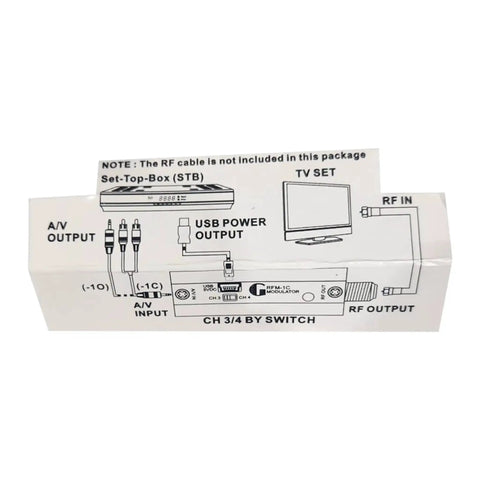 Effortless RF Modulator For AV Setup Grab And Go Style Channel Three Or Four Output With 75 Ohms Or 1K Ohms Switchable diagram