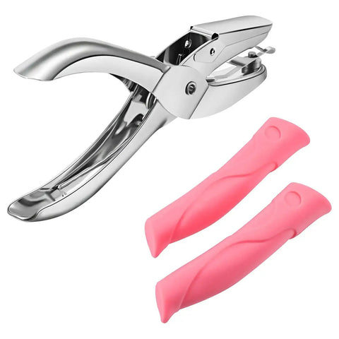 Three Piece Metal Handheld Hole Punch Set With Plastic Handle Includes Different Hole Diameters For Diy Crafts And Tag Making Great For School Supplies Pink Purple Blue Vivid Style