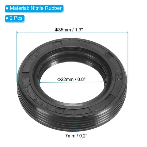 Two Pack 22mm x 35mm x 7mm Nitrile Rubber Radial Shaft Seal TG4 Profile for Bearing and Oil Pump Applications, front view