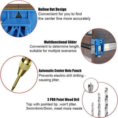 Cabinet Hardware Jig Kit With Auto Center Punch And Hole Punch Fast Setup for Handles Knobs Pulls, featuring components.