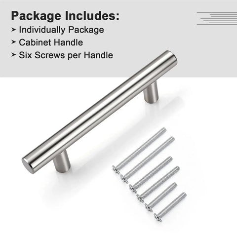 Six Pack Three Inch Hole Center Brushed Nickel T Bar Cabinet Pulls Stainless Steel Kitchen Cabinet Handles with screws