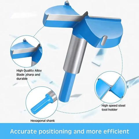 Close-up of All Purpose Woodworking Drill Bit Set With 40 To 100 Mm Hole Saw and 48 Mm Hex Handle showcasing alloy blade and hexagonal shank
