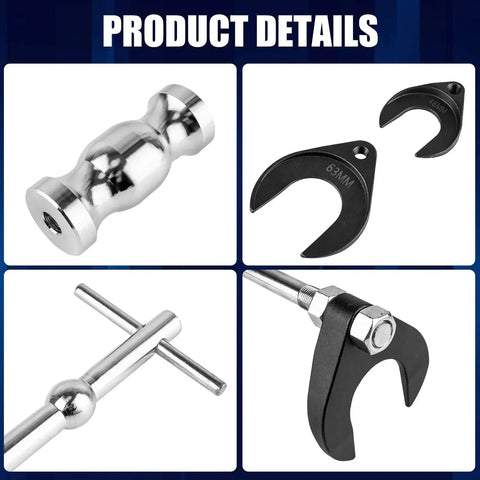 CV Axle Puller Tool With Slide Hammer for front wheel vehicles showing components including 63mm CV joint fork adapters