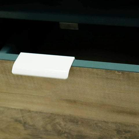 Six Pack White Arc Surface Drawer Pulls For Furniture Cabinets Edge Mount Hidden Cabinet Handles installed on wood drawer
