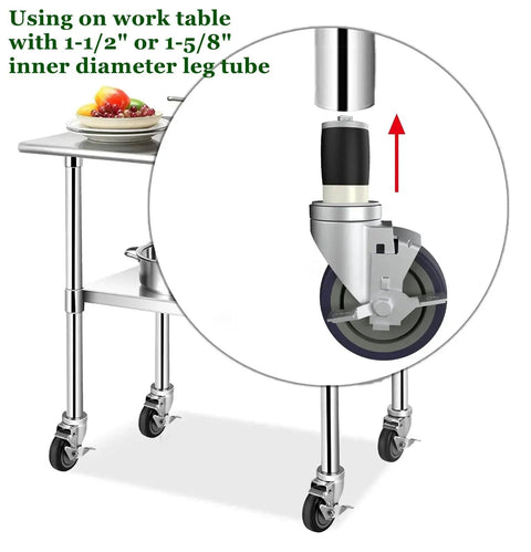 4 Inch Work Table Caster Wheels With Locking Brakes For Stainless Steel Prep Tables Expanding Stem Casters Set Of 4