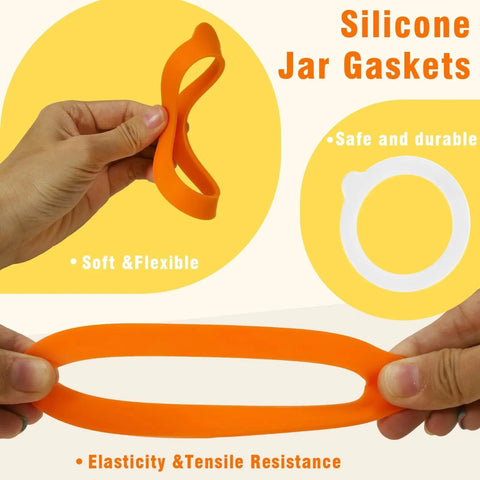 Wide Mouth Mason Jar Gasket Set 6 Pack Silicone Sealing Rings 3.75 Inch Outer Diameter Food Grade Airtight Replacement Gaskets displayed