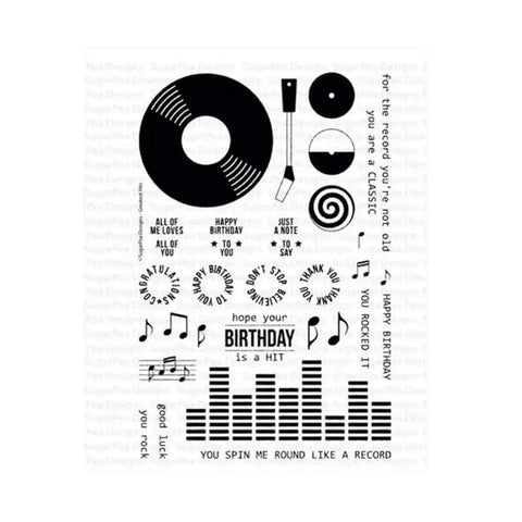 Music CD Style Clear Stamp And Die Set For Card Making And Scrapbooking with record and musical note designs