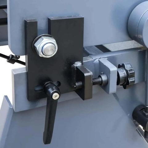 Close-up of Ultra 24 Inch Box and Pan Brake with 3 segment movable fingers and rear stops for complex sheet metal bends