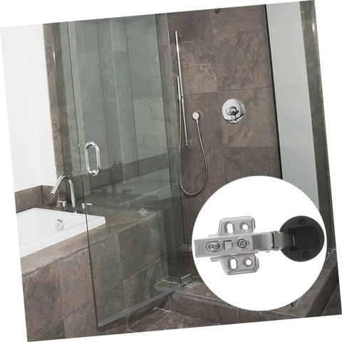 Frameless Glass Door Hinges With Damping For Soft Close Silent Cabinet Hinges 4 Pack installed in a shower enclosure