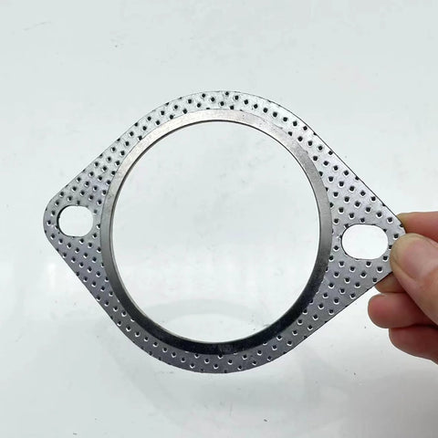 3-inch exhaust gasket with two bolt holes; perforated metal high-temperature flange gasket for muffler/manifold