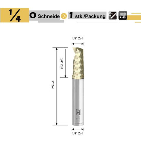 Solid Carbide CNC End Mill Single Flute With 1 Quarter Inch Shank And 2 Inch Overall Length For Aluminum Wood Plastic Brass Copper Cutting ZrN Coated Milling Bit For Pro Machinists