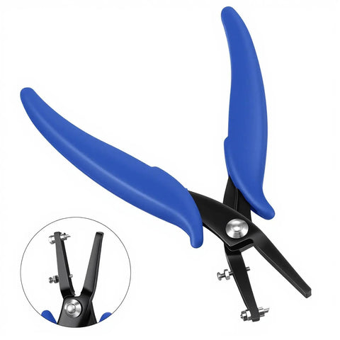 One Sixteenth Inch Round Hole Punch Pliers For Sheet Metal And Leather Crafting, blue handle long jaw hole puncher