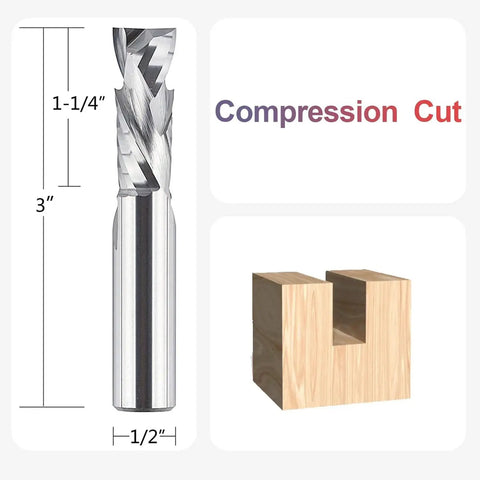 Spiral Compression Router Bit 1/2 Inch Shank 1/2 Inch Cutting Diameter Solid Carbide Up And Down Cut CNC End Mill for wood carving