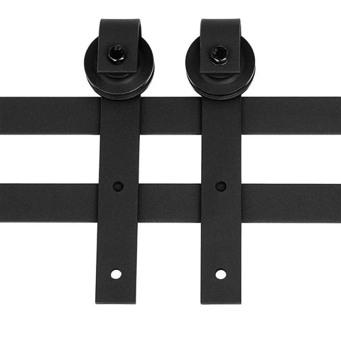 Amazon Basics Sliding Barn Door Hardware Kit 6.6 Foot J Shape Matte Black Carbon Steel 200 Lb Capacity Designed For 36 Inch Doors