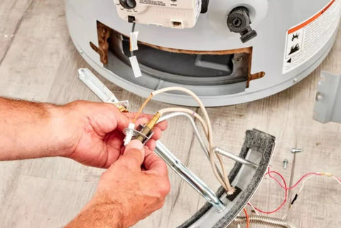 Resideo CQ100A1013/U 24-inch thermocouple for gas furnaces with beige wires.