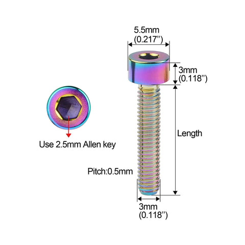 Five Pack M3 Socket Head Titanium Hex Screws 3Mm Titanium Alloy TC4 M3x10mm Blue Anodized Fasteners For RC Drones