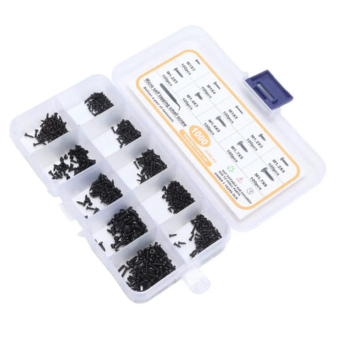Open box showing Ultimate Handy Self Tapping Screws Set In Carbon Steel With Pan Head Kit And Tweezers Ten Size Range neatly organized.