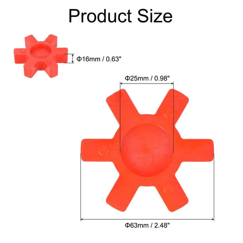 Eight Pieces L99 L100 Jaw Coupling Inserts Red Urethane Flexible Solid Type Center Inserts For L Jaw Couplings Inner Diameter 25 Mm Outer Diameter 63 Mm Delivers Smooth Power Transfer And Vibration Dampening In CNC Machines, showing product dimensions.