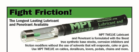 MPT Twelve lubricant pen in black with transparent casing for precision application on cables, chains, and mechanical parts.