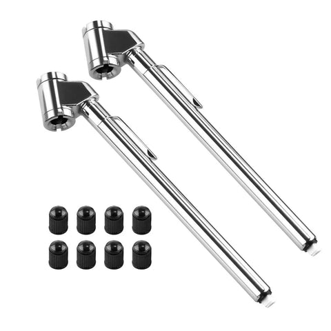 CZC AUTO pencil tire pressure gauge, dual-head, chrome stainless steel stems, 2-pack with 10 valve caps