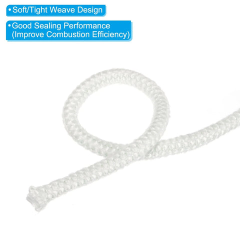 White fiberglass braided wood stove gasket rope, 3/8 x 86 inches, high-temperature seal for stove door