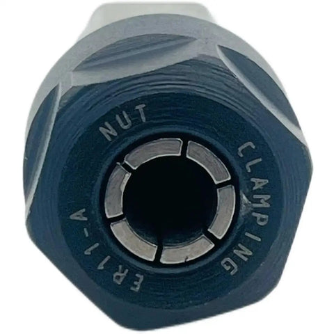 Front view of Collet Adapter For M12 Polisher Sander With ER11 Nut And One Eighth Inch And One Quarter Inch Collets M9x0.75 Threaded End