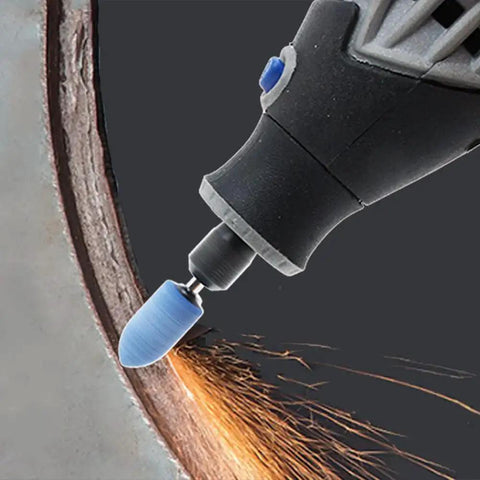 Aluminum Zirconia Abrasive Mounted Grinding Bits Set For Rotary Tools One Eighth Inch Shank 44 Mm Length With 4 5 6 Mm Head Diameters For Grinding Polishing Deburring Ferrous Metal Pro Grade For Lawn Mower And Chainsaw Blade Sharpening Ten Pack in use on metal surface
