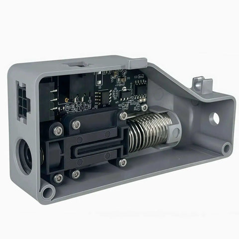 Side view of Filament Buffer Assembly Kit for AMS systems, featuring durable ABS build and internal components for smooth filament feeding.
