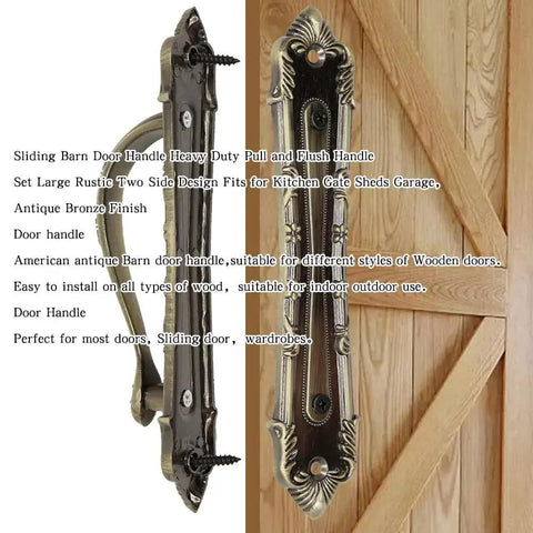 Heavy Duty Sliding Barn Door Pull Handle Bronze Set With Large Rustic Two Sided Design for gates and furniture