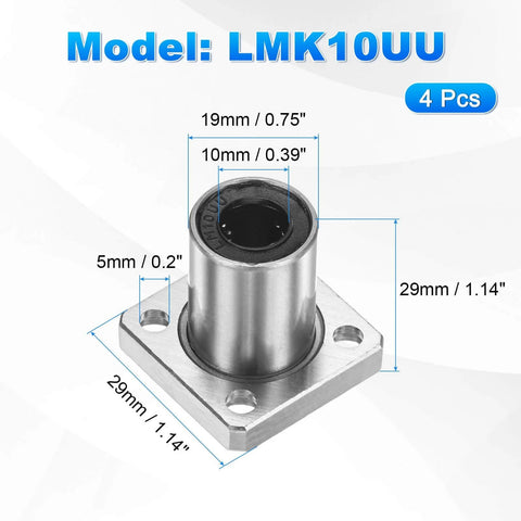LMK10UU Linear Ball Bearings 10mm Bore 19mm Outer Diameter 29mm Long 5mm Hole 4 Pack Sealed Double Sided Rubber Flange Rod Liners For CNC Machines And 3D Printers Top Notch Pro Grade