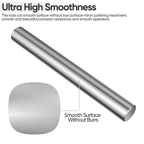 12mm X 400mm Linear Motion Rods Set Of 2 for CNC, 3D Printers, DIY Projects; chrome steel with smooth surface, close-up view