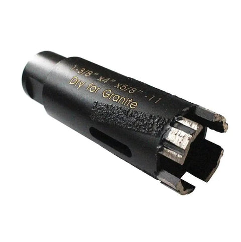 1-3/8 Inch Dry Diamond Core Drill Bit for Granite with 5/8-11 Thread, black, close-up view on JDK Premium Diamond Segment