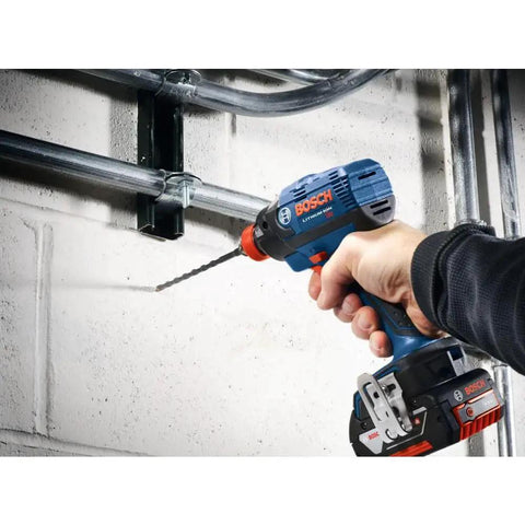 Impact Drill Bit Set for Multi Construction Materials With Hex Shanks and Carbide Heads Delivers Fast Cutting in Masonry Plastic and Metal Ideal for Hammer Drills and Impact Drivers Bosch IMC500 Five Piece in use with a hammer drill on concrete wall